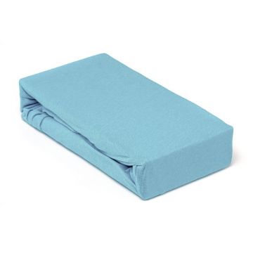 Husa saltea Jersey bleu, cu elastic, bumbac 100%, 160 x 200 cm